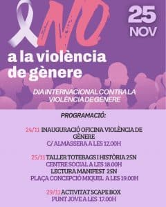 Programació 25 de Novembre (Dia Internacional contra la Violència de Gènere)